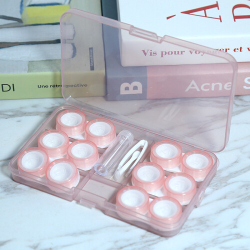 (Pink) 6 Pack Clear Contact Lens Case Storage Kit