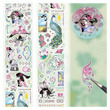 (PET glitter film) Vintage Japanese Stickers for Bottle, Laptop, Phone