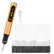 Stylo Graveur pour Artistes et Bricoleurs - Gravez sur de 50 Surfaces - Adapté Aux Débutants - Rechargeable - 30 Embouts et Guide de Maîtrise B