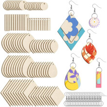 Unfinished Wooden Earrings Teardrop/Wood Earring Blanks 100 Pieces Earring Hooks and 100 Pieces Jump Rings