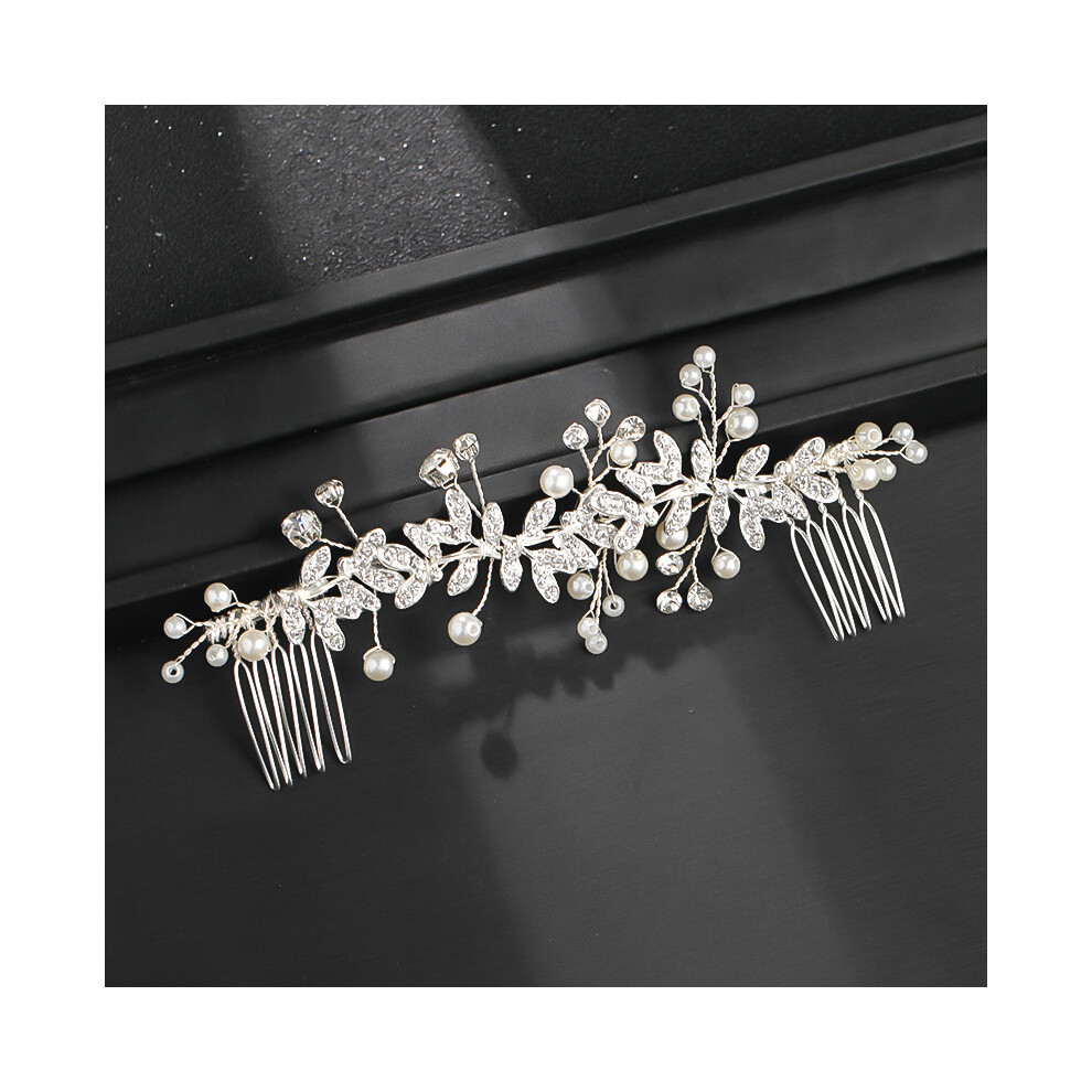 Roc-Electron (Silver) Bridal Rhinestone Comb Silver Flower Hair Accessory