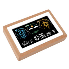 Orologio meteorologico senza fili in faggio 380 g con schermo a colori