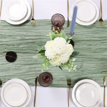Lot de 6 Chemins de Table 35 X 120 Pouces, Chemin de Table en Tissu Fromage pour Décoration de Mariage, Fête Prénatale, Anniversaire, Vert