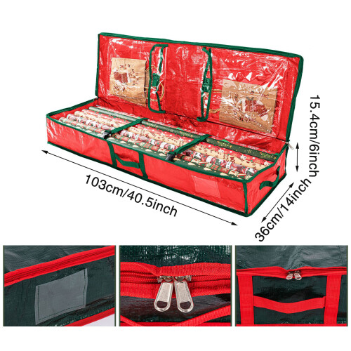 (red) Holiday Wrap Storage Box - Durable PE, Fits Ribbons 1
