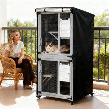 Cat Shelter Cover for Outdoors Heavy Duty with Side Zipper Outdoor Kitten Pet House Protector for Patio Balcony B
