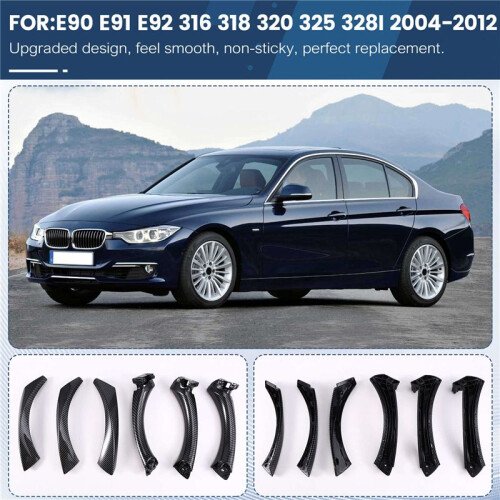 Door Pull Handle Set Replacement for  3 Series E90 E91 E92 316 318 320 325 328i 2004-2012 LHD Carbon Fiber Pattern 2