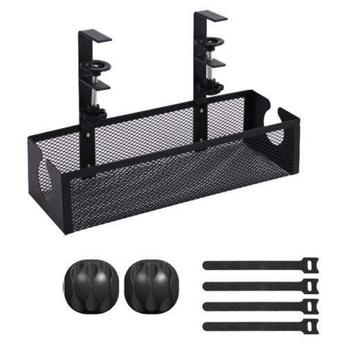 Opening Under-Desk Storage Basket Punch-Free Storage Rack Metal Grid Adjustable Wire Socket Basket