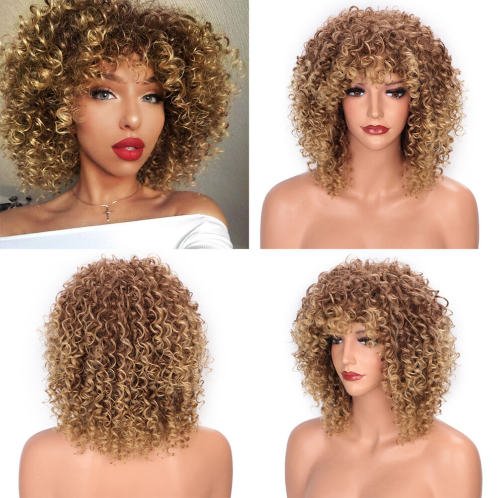 Penghui-Toys Unisex Black,Gold (Black Gradient Gold) Curly Shoulder-Length Wig For Women - Daily Use