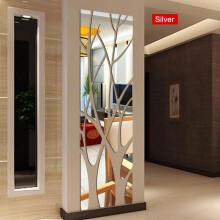 (Silver) Mirror Tree Wall Sticker - Removable Home Decor