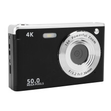 Digitale camera met invullicht, 4K, 50 MP, 2,8 inch scherm, 16x zoom, beeldstabilisatie, autofocus, compatibel met portret- en landschapsmodus, zwart.