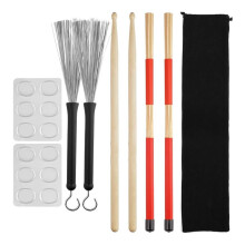 Drumsticks Set for Beginners and Professionals, Includes Wood Sticks, Wire Brushes, Rod Brushes, and Dampeners