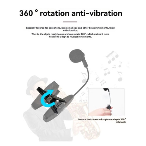 UHF 2.4G Wireless Microphone System for Instruments - Receiver and Transmitter Set for Saxophone 2