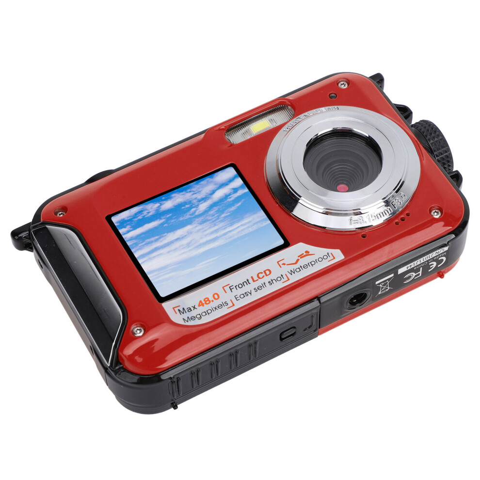 2.7K Underwater Camera With Dual Screens 48Mp 16X Zoom 11Ft Water Resistant Compact Digital Camera Compatible With Snorkeling Diving Red 3210171732991