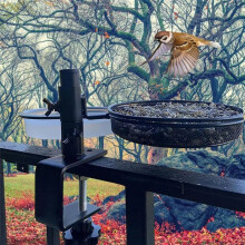 Railing Clamp Bird Feeder Adjustable Height Deck Bird Feeders with Clamp Bird Feeding Station Flower Pot Stand 360Degree