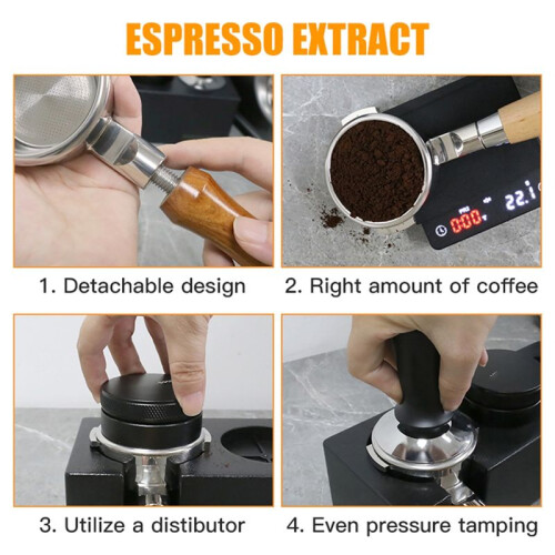 58mm Stainless Steel Includes Filter Basket Double Single-Layer Filter Solid Wood Handle 58mm Coffee Bottomless Handle B 2