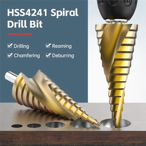 Step Drill Bit Set, 3Pcs Titanium Step Drill Bits, Metric 4mm to 32mm Drill Cone Bits for Metal, Wood, PVC C 1