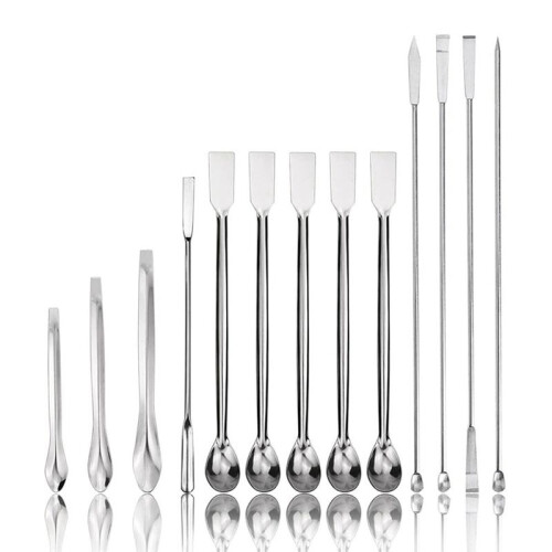 13Pcs Stainless Steel Lab Spatula Micro-Type Scoop Reagent Laboratory Mixing Spatula Long Sampling Spoon