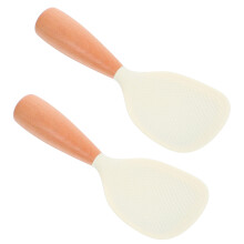 4Pcs Silicone Rice Ladles White Non-Stick Wooden Handle Kitchen Spoons