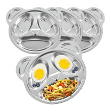 4 Pack Stainless Steel Divided Plates Metal Divided Plates 3 Sections Panda Plates for Picky Eaters, Adults Kids, Diet