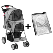 (Cover + Grey Pet Stroller) KCT Hooded Pet Strollers for Small to Medium Sized Pets