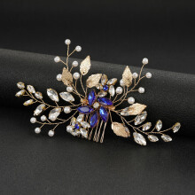 (Blue, Gold) Bridesmaid Rhinestone Hair Combs, 6-Pack