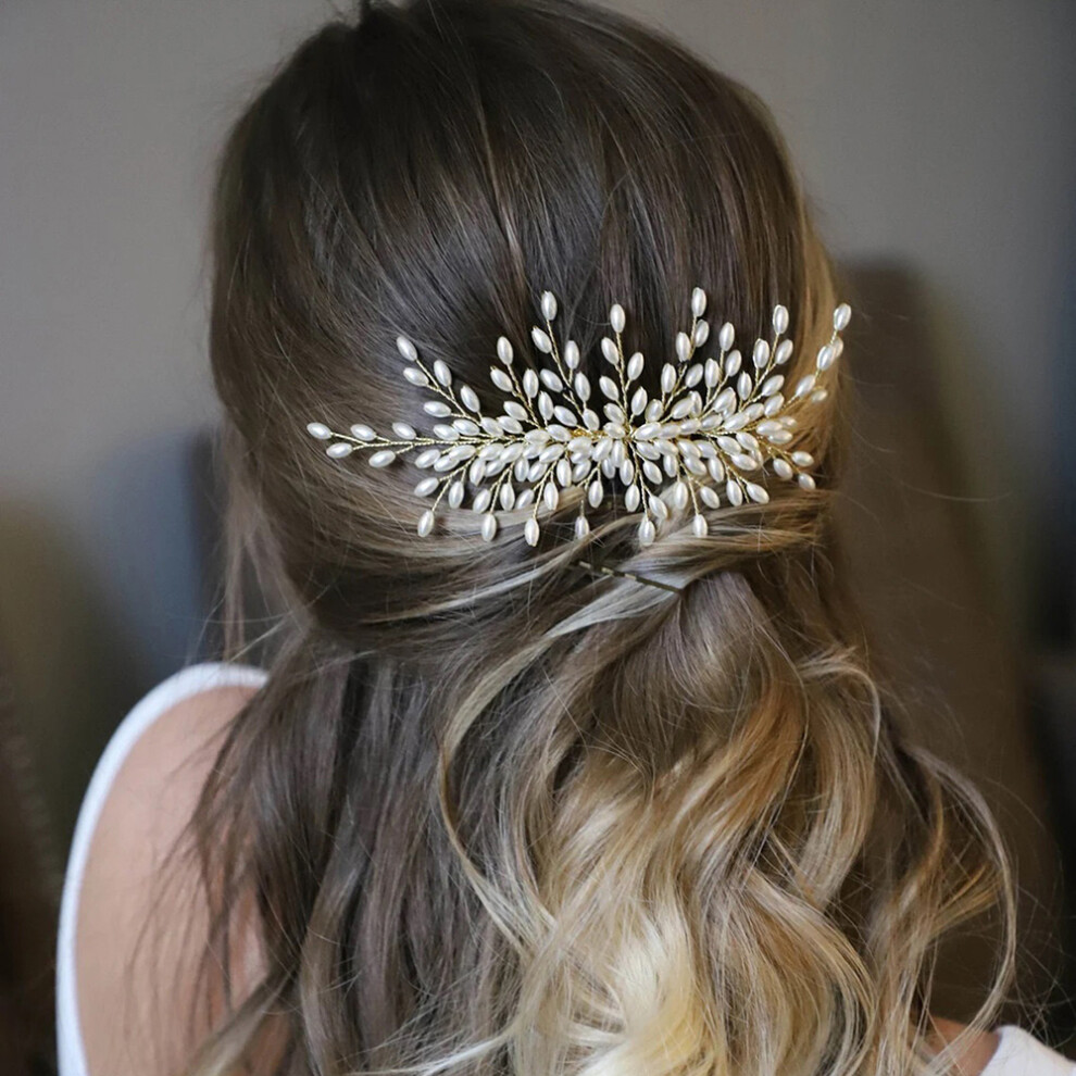 Dcph-Clothing (Gold) Bridal Pearl Hair Comb, 12-Teeth Wedding Accessory