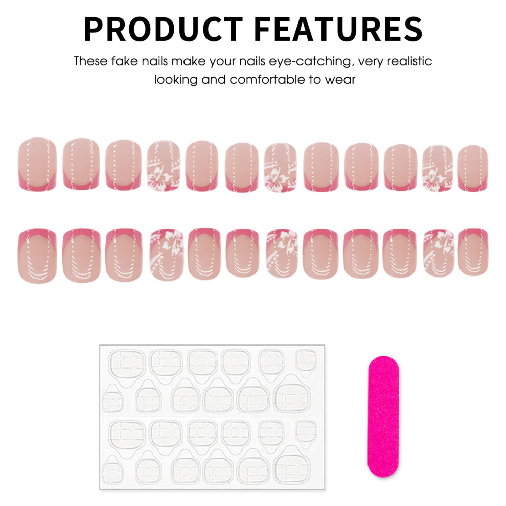 Penghui-Toys 24Pcs French Square Press-On Nails For Women