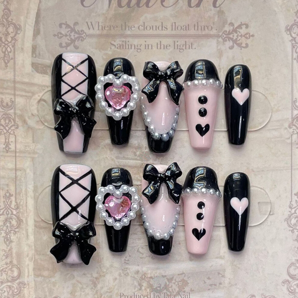 Penghui-Toys (Xs) Pearl Decor Pink Fake Nails, Long Lasting & Flexible