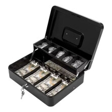 Security Storage Box Lockable Metal Cash Box with Cash Tray Capacity Multi Compartment Portable Home Safe A