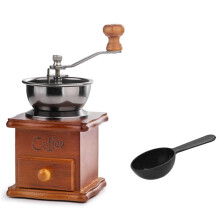 Manual Coffee Grinder with Spoon  Vintage Wooden Coffee Bean Grinder for Making Mesh Coffee