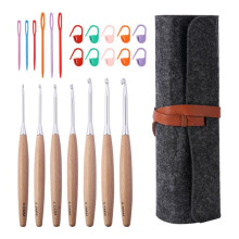 Handle Crochet Hooks, Beech Wood Crochet Hooks Set (3.0mm-6.0mm) Crochet Kit , Crochet Needles for Crocheting
