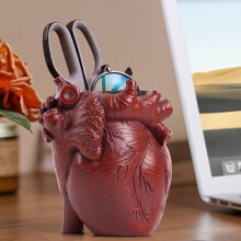 (Red) Resin Heart Pen Holder - Office Desk Decor