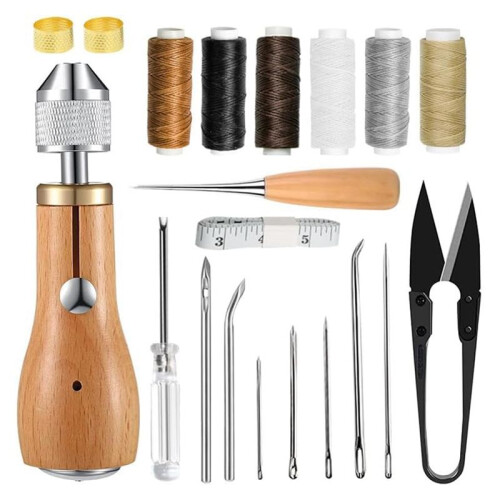 Sewing Awl Kit, Portable Awl Tool Stitching Leather Sewing Awl Thread Kit, Leather Sewing Waxed Thread Kit