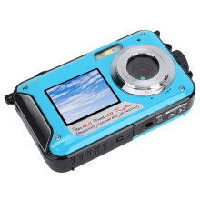Caméra sous-marine 2,7K avec double écran, 48 MP, zoom 16x, étanche jusqu'à 3,35 m, compacte et compatible avec la plongée en apnée (bleu).