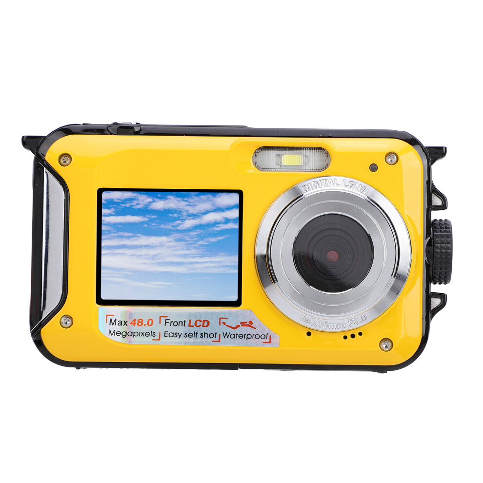 2.7K Underwater Camera With Dual Screens 48Mp 16X Zoom 11Ft Water Resistant Compact Digital Camera Compatible With Snorkeling Diving Yellow 3183028037634