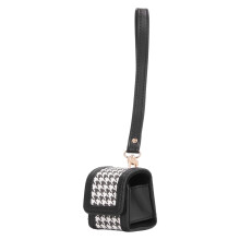 Bolsa para câmera instantânea com estampa xadrez elegante, estojo protetor em PU com alça de mão, compatível com Instax PAL, preta.