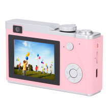 48MP 1080P digitale camera, 16x digitale zoom, 2,4 inch HD-display, dubbele lens voor en achter, USB Type-C opladen, compactcamera, roze.