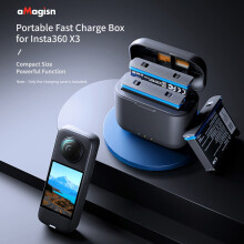 aMagisn AX05 Akkuladegerät mit 2 Akkukanälen, Schnelllade-Akkubox mit USB-C-Anschluss und 3 Kartensteckplätzen, kompatibel mit Insta360 X3