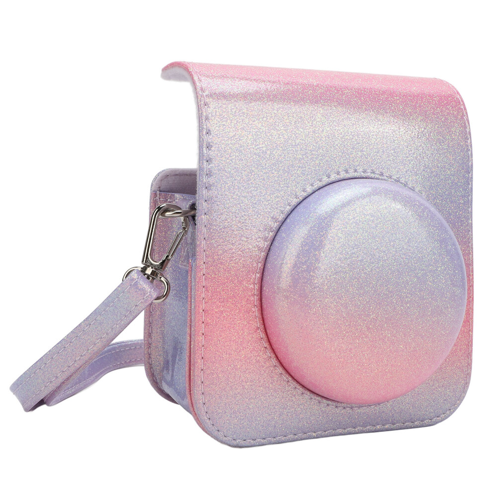 Instant Camera Case Rainproof Scratch Proof Pu Leather Camera Protective Bag With Shoulder Strap Compatible With Mini 12 Pink/Purple 3576427707091