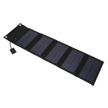 Carregador solar dobrável de 10W 5V com painel de silício policristalino, ideal para celular e atividades ao ar livre.