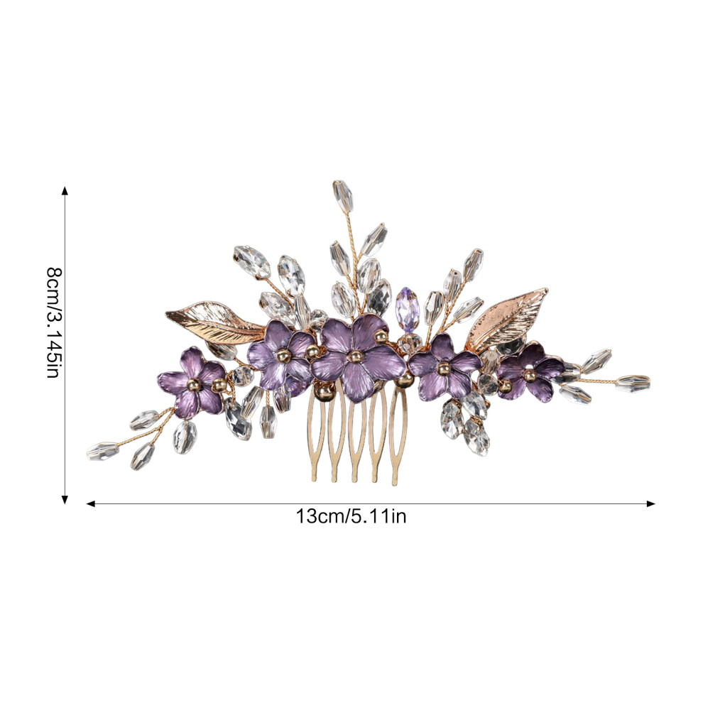 Hue-Grain Rhinestone Floral Hair Comb For Party Hairstyle