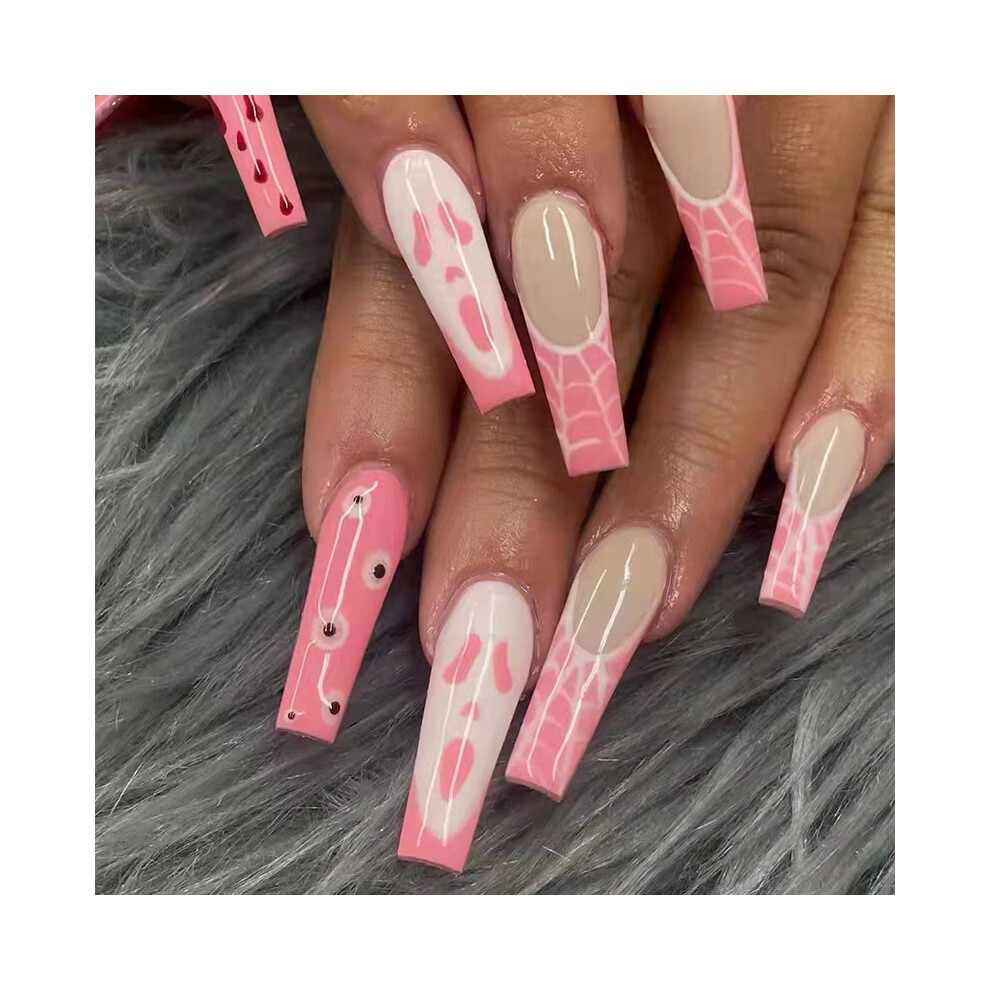 Dachuang Beauty 24Pcs Pink Graffiti Fake Nails With Glue