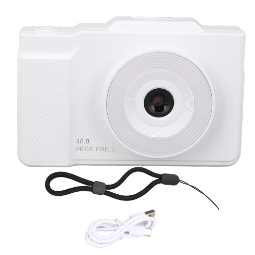Câmera CCD Vintage com Tela IPS de 2,8 polegadas HD 1080P 48MP Zoom de 16x Digital para Casa, Escola e Selfie, Branca 1