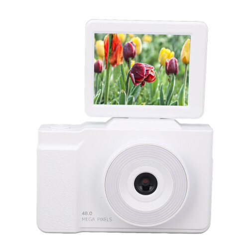 Câmera CCD Vintage com Tela IPS de 2,8 polegadas HD 1080P 48MP Zoom de 16x Digital para Casa, Escola e Selfie, Branca 2