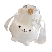 Large 1000ml Cute Panda Plastic Water Bottle with Straw & Carrying Strap
