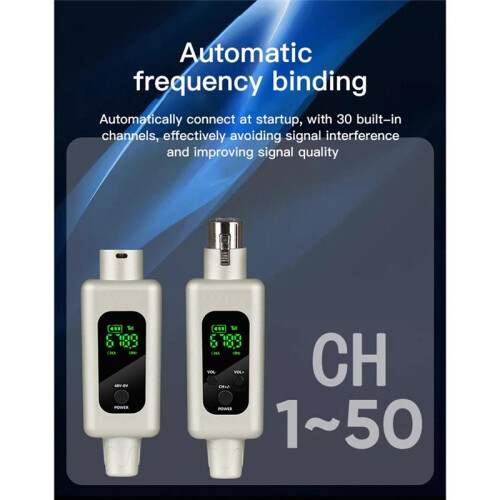 2.4G Wireless Microphone Converter UHF Transmitter XLR Transmitter Receiver Adapter for Wired Dynamic Microphone 48v, B 2
