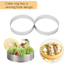 5Pack 20cm Circular Tart Rings with Holes Stainless Steel Fruit Pie Quiches Cake Mousse Mold Kitchen Baking Mould