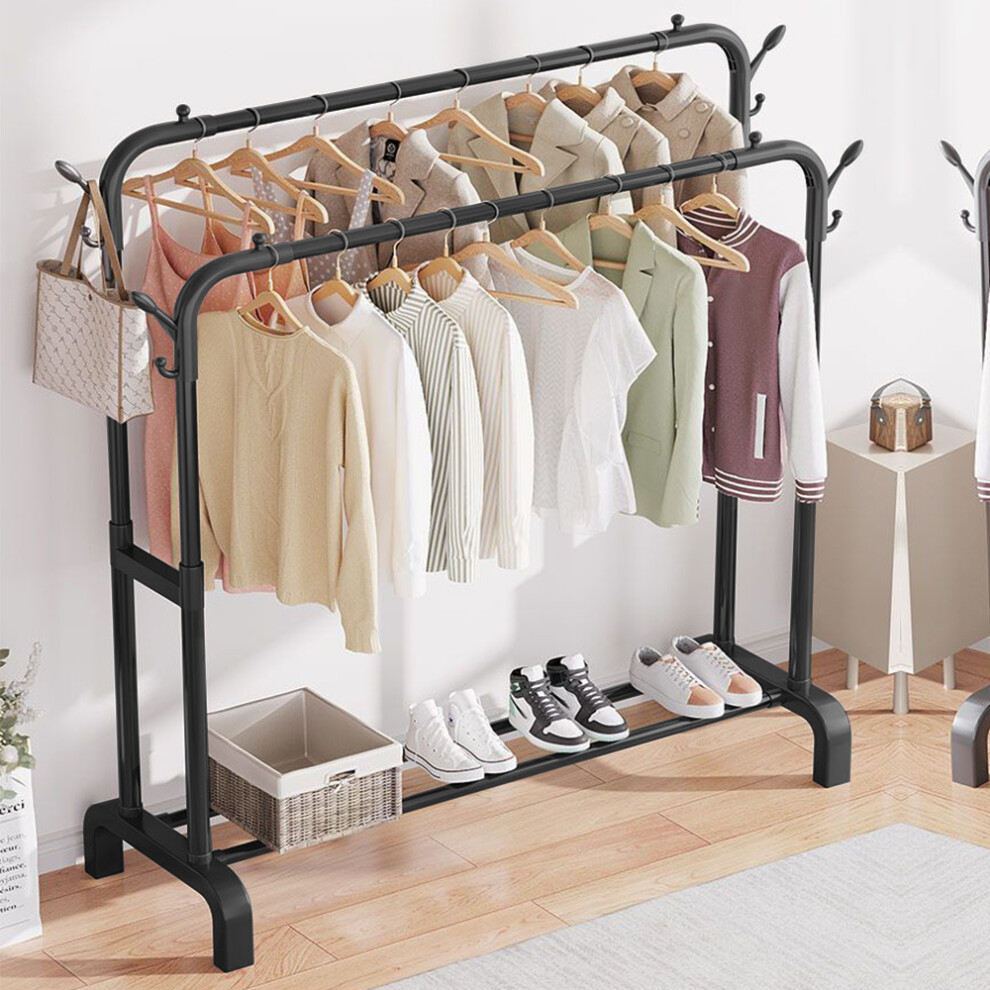 Double Clothes Rail Hanging Rack Garment Display Stand Black
