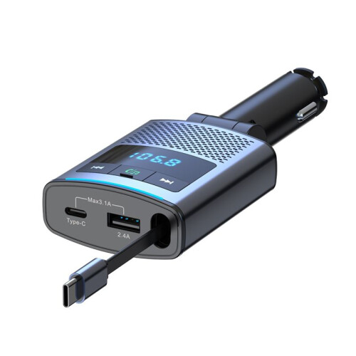 BC99 Car  Fm Transmitter Mobile Phone Notebook Car Charger with Retractable Cable Super Fast Charging 2