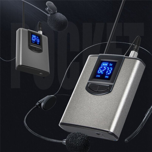 UHF Portable Wireless Headset/ Lavalier Lapel Microphone with Bodypack Transmitter and Receiver 1/4 Inch Output(A) 1